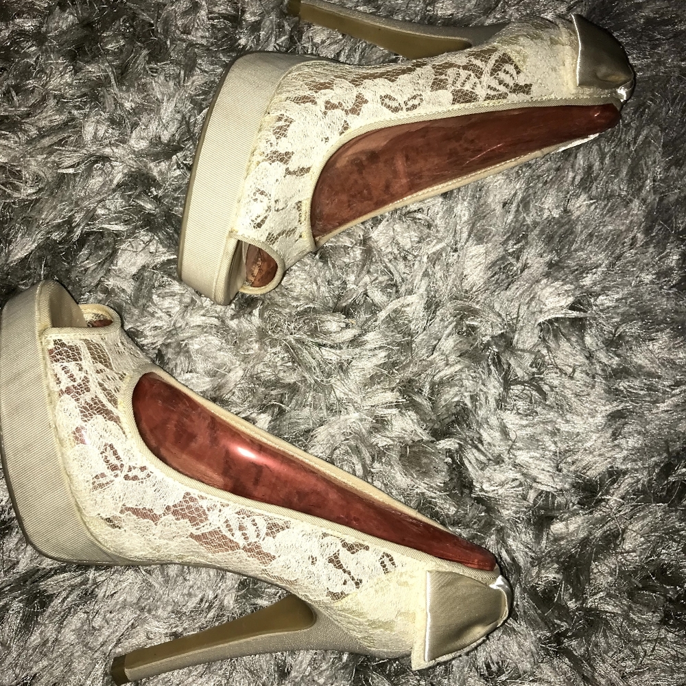 White Lace Heels